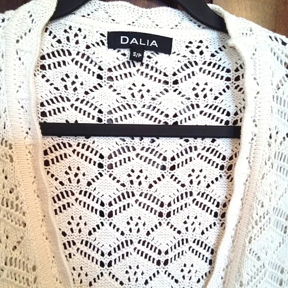 Dalia Women's Ivory One Button Tie Waist Crochet Scalloped V-Neckline Cardigan S - Picture 8 of 9